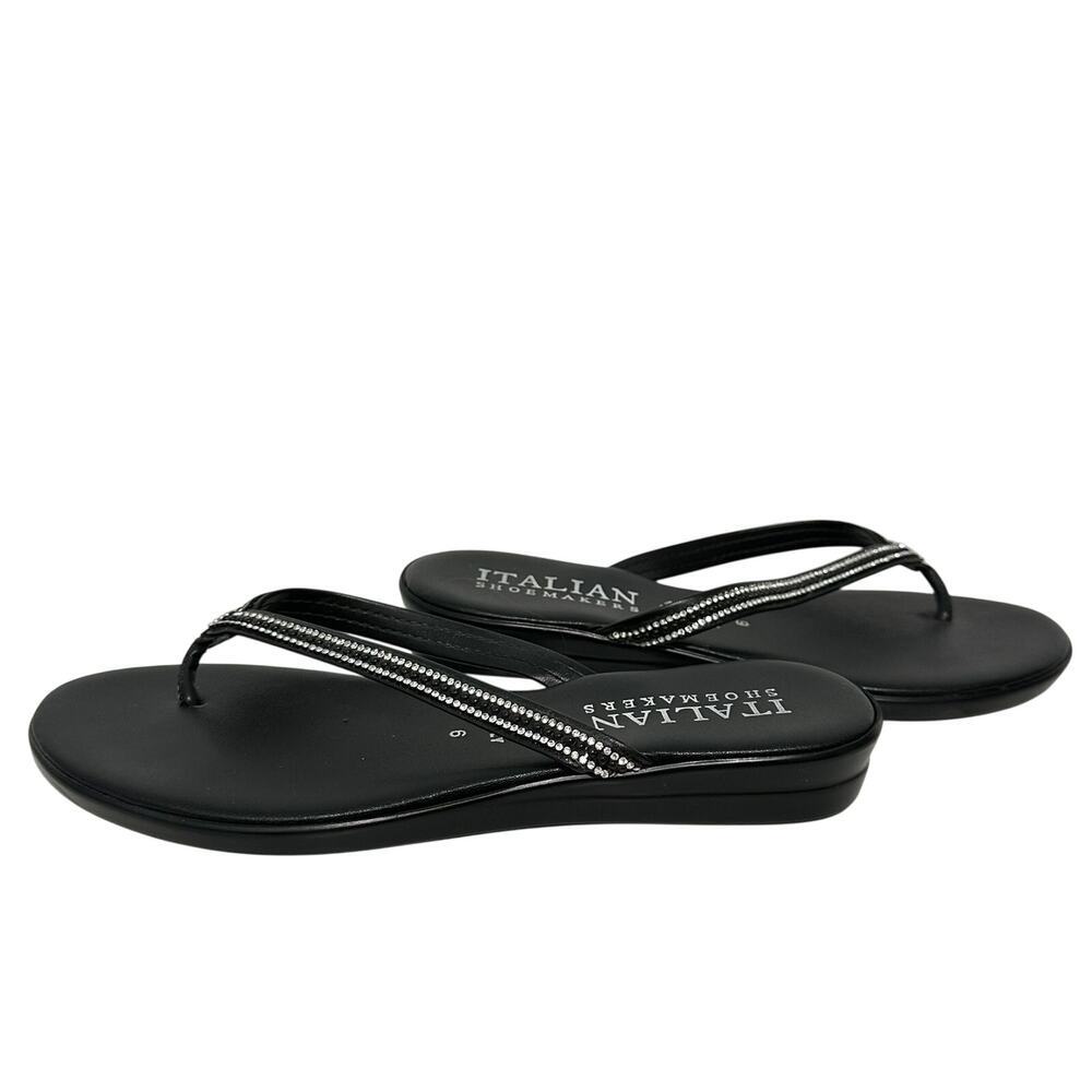 Italian Shoemakers Black Rhinestone Flip Flop Sandals Made in Italy Size 6 - Picture 5 of 11